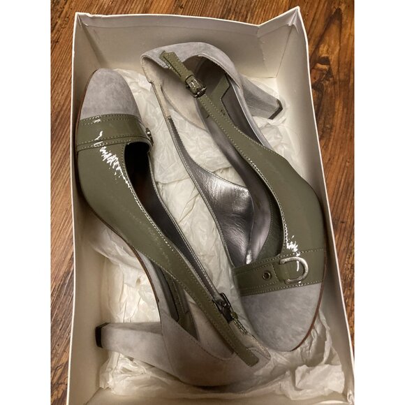 Theory Women's Two-Tone Leather & Suede Open Toe Heels Size 40 New In Box - Picture 3 of 9